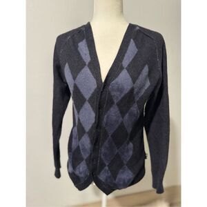 Love Moschino wool blend sweater button front diamond shape print
